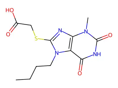 2-(7-Butyl-3-methyl-2,6-dioxopurin-8-yl)sulfanylacetic acid structure
