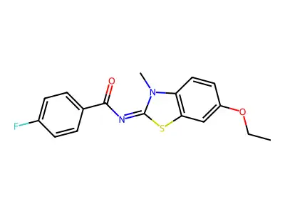 N-(6-ethoxy-3-methyl-1,3-benzothiazol-2-ylidene)-4-fluorobenzamide structure