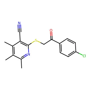 2-((2-(4-Chlorophenyl)-2-oxoethyl)thio)-4,5,6-trimethylnicotinonitrile structure