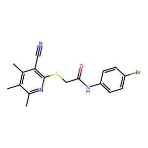 N-(4-bromophenyl)-2-(3-cyano-4,5,6-trimethylpyridin-2-yl)sulfanylacetamide structure