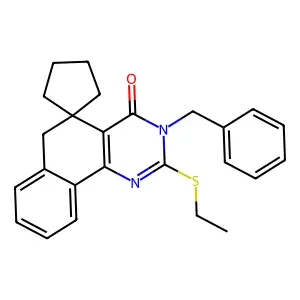 3-benzyl-2-ethylsulfanylspiro[6H-benzo[h]quinazoline-5,1'-cyclopentane]-4-one structure