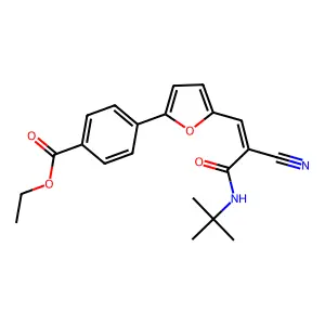 ethyl 4-[5-[(E)-3-(tert-butylamino)-2-cyano-3-oxoprop-1-enyl]furan-2-yl]benzoate structure