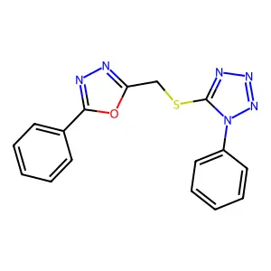 1-phenyl-5-{[(5-phenyl-1,3,4-oxadiazol-2-yl)methyl]sulfanyl}-1H-tetrazole structure