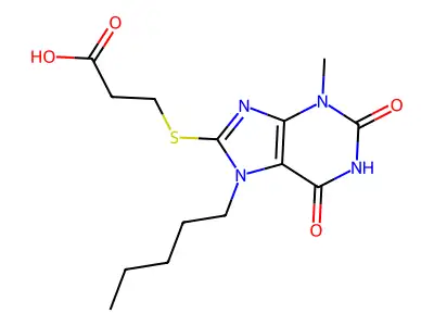 3-(3-Methyl-2,6-dioxo-7-pentylpurin-8-yl)sulfanylpropanoic acid structure