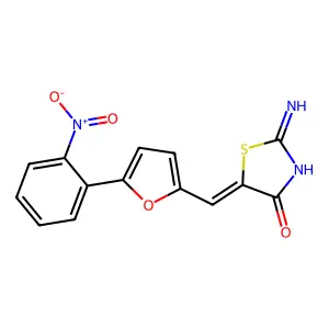 (5Z)-2-imino-5-{[5-(2-nitrophenyl)furan-2-yl]methylidene}-1,3-thiazolidin-4-one structure