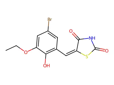 (E)-5-(5-Bromo-3-ethoxy-2-hydroxybenzylidene)thiazolidine-2,4-dione structure