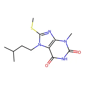 7-isopentyl-3-methyl-8-(methylthio)-1H-purine-2,6(3H,7H)-dione structure