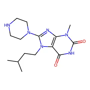 7-isopentyl-3-methyl-8-(piperazin-1-yl)-1H-purine-2,6(3H,7H)-dione structure
