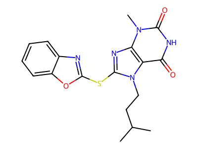 8-(1,3-Benzoxazol-2-ylsulfanyl)-3-methyl-7-(3-methylbutyl)purine-2,6-dione structure