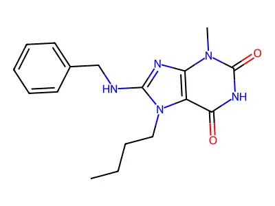 8-(benzylamino)-7-butyl-3-methyl-1H-purine-2,6(3H,7H)-dione structure