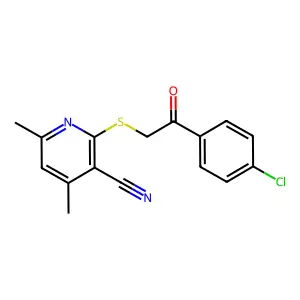 2-[2-(4-Chlorophenyl)-2-oxoethyl]sulfanyl-4,6-dimethylpyridine-3-carbonitrile structure