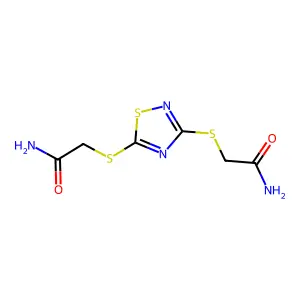 2-((3-((2-Amino-2-oxoethyl)thio)-1,2,4-thiadiazol-5-YL)thio)acetamide structure