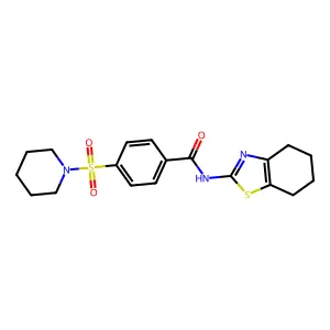 4-(piperidin-1-ylsulfonyl)-N-(4,5,6,7-tetrahydrobenzo[d]thiazol-2-yl)benzamide structure