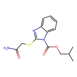 2-Methylpropyl 2-(2-amino-2-oxoethyl)sulfanylbenzimidazole-1-carboxylate structure
