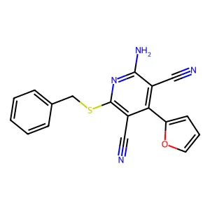 2-Amino-6-benzylsulfanyl-4-(furan-2-yl)pyridine-3,5-dicarbonitrile structure