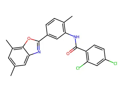 2,4-dichloro-N-[5-(5,7-dimethyl-1,3-benzoxazol-2-yl)-2-methylphenyl]benzamide structure