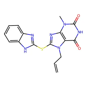 8-((1H-benzo[d]imidazol-2-yl)thio)-7-allyl-3-methyl-1H-purine-2,6(3H,7H)-dione structure