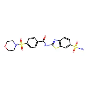 4-(morpholine-4-sulfonyl)-N-(6-sulfamoyl-1,3-benzothiazol-2-yl)benzamide structure