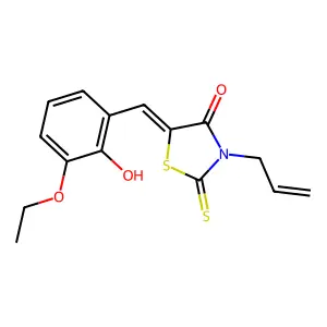 (5E)-5-(3-ethoxy-2-hydroxybenzylidene)-3-(prop-2-en-1-yl)-2-thioxo-1,3-thiazolidin-4-one structure