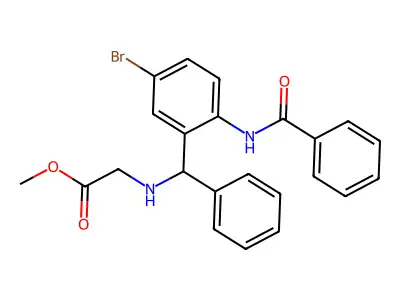 Methyl 2-(((2-benzamido-5-bromophenyl)(phenyl)methyl)amino)acetate structure