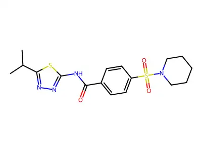 4-piperidin-1-ylsulfonyl-N-(5-propan-2-yl-1,3,4-thiadiazol-2-yl)benzamide structure
