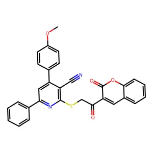 4-(4-methoxyphenyl)-2-[2-oxo-2-(2-oxochromen-3-yl)ethyl]sulfanyl-6-phenylpyridine-3-carbonitrile structure
