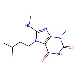 7-isopentyl-3-methyl-8-(methylamino)-1H-purine-2,6(3H,7H)-dione structure