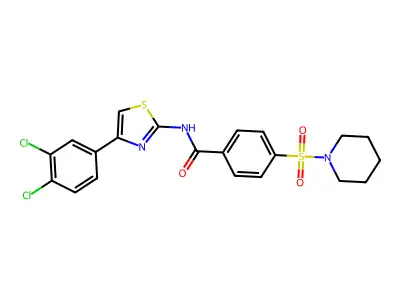 N-(4-(3,4-dichlorophenyl)thiazol-2-yl)-4-(piperidin-1-ylsulfonyl)benzamide structure