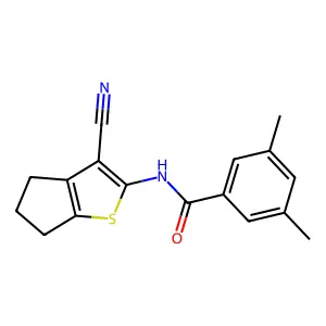 N-(3-cyano-5,6-dihydro-4H-cyclopenta[b]thiophen-2-yl)-3,5-dimethylbenzamide structure