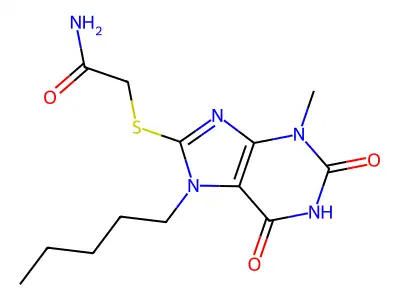 2-((3-methyl-2,6-dioxo-7-pentyl-2,3,6,7-tetrahydro-1H-purin-8-yl)thio)acetamide structure