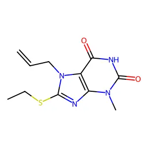 7-allyl-8-(ethylthio)-3-methyl-1H-purine-2,6(3H,7H)-dione structure