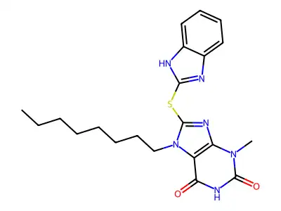 8-((1H-benzo[d]imidazol-2-yl)thio)-3-methyl-7-octyl-1H-purine-2,6(3H,7H)-dione structure