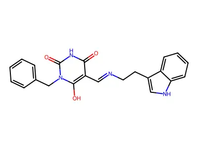 (5Z)-1-benzyl-5-({[2-(1H-indol-3-yl)ethyl]amino}methylidene)pyrimidine-2,4,6(1H,3H,5H)-trione structure