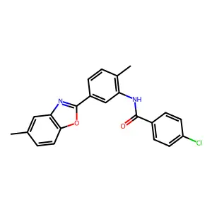 4-chloro-N-[2-methyl-5-(5-methyl-1,3-benzoxazol-2-yl)phenyl]benzamide structure