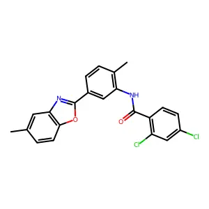 2,4-dichloro-N-[2-methyl-5-(5-methyl-1,3-benzoxazol-2-yl)phenyl]benzamide structure
