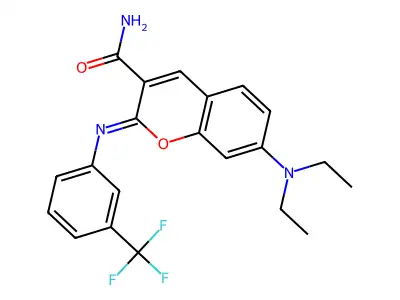 (2Z)-7-(diethylamino)-2-{[3-(trifluoromethyl)phenyl]imino}-2H-chromene-3-carboxamide structure