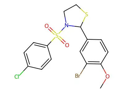 2-(3-bromo-4-methoxyphenyl)-3-(4-chlorophenyl)sulfonyl-1,3-thiazolidine structure