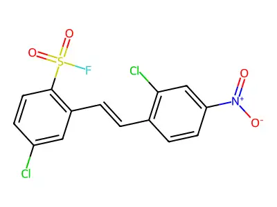 4-Chloro-2-[2-(2-chloro-4-nitrophenyl)ethenyl]benzenesulfonyl fluoride structure
