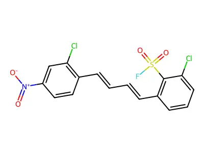 2-Chloro-6-[4-(2-chloro-4-nitrophenyl)buta-1,3-dienyl]benzenesulfonyl fluoride structure