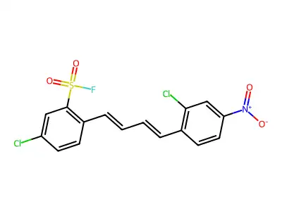 5-Chloro-2-[4-(2-chloro-4-nitrophenyl)buta-1,3-dienyl]benzenesulfonyl fluoride structure
