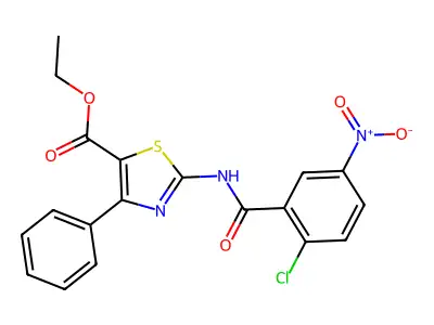 Ethyl 2-(2-chloro-5-nitrobenzamido)-4-phenylthiazole-5-carboxylate structure
