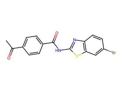 4-acetyl-N-(6-bromo-1,3-benzothiazol-2-yl)benzamide structure