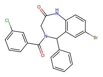 7-bromo-4-(3-chlorobenzoyl)-5-phenyl-2,3,4,5-tetrahydro-1H-1,4-benzodiazepin-2-one structure