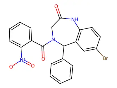 7-bromo-4-(2-nitrobenzoyl)-5-phenyl-3,5-dihydro-1H-1,4-benzodiazepin-2-one structure