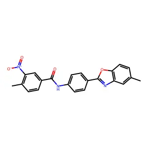 4-methyl-N-[4-(5-methyl-1,3-benzoxazol-2-yl)phenyl]-3-nitrobenzamide structure