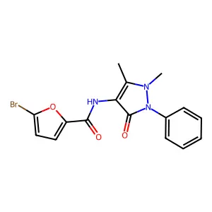 5-bromo-N-(1,5-dimethyl-3-oxo-2-phenylpyrazol-4-yl)furan-2-carboxamide structure