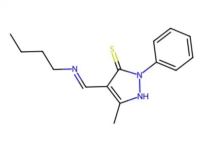(4E)-4-[(butylamino)methylidene]-3-methyl-1-phenyl-4,5-dihydro-1H-pyrazole-5-thione structure