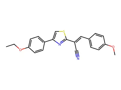 (E)-2-[4-(4-ethoxyphenyl)-1,3-thiazol-2-yl]-3-(4-methoxyphenyl)prop-2-enenitrile structure