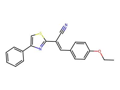 (E)-3-(4-ethoxyphenyl)-2-(4-phenyl-1,3-thiazol-2-yl)prop-2-enenitrile structure