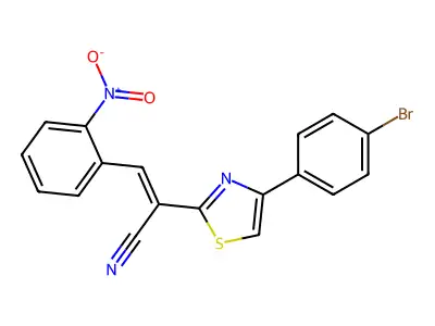 (E)-2-(4-(4-bromophenyl)thiazol-2-yl)-3-(2-nitrophenyl)acrylonitrile structure